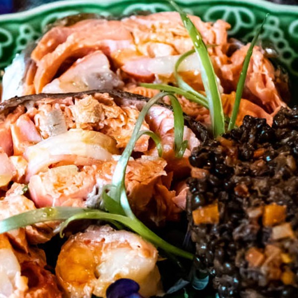 Cepts lasis ar garneļu&nbsp;pildījumu.